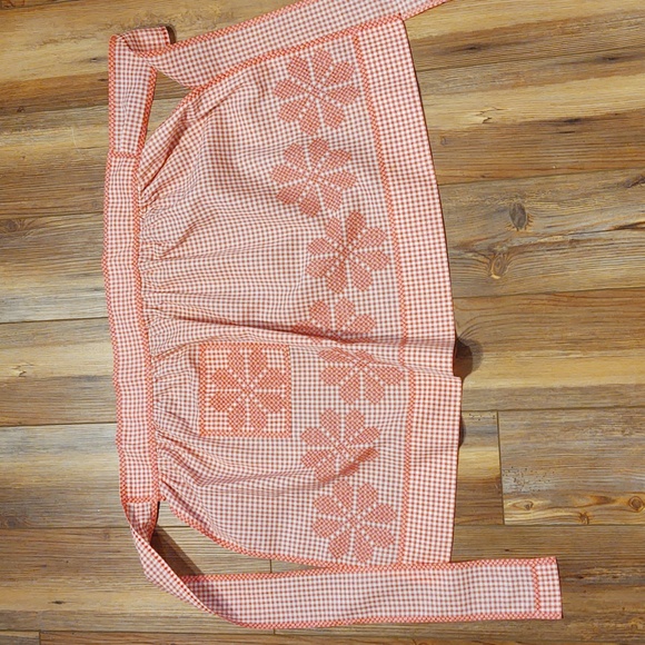 Accessories - Vintage Pink Embroidered Gingham Half Apron